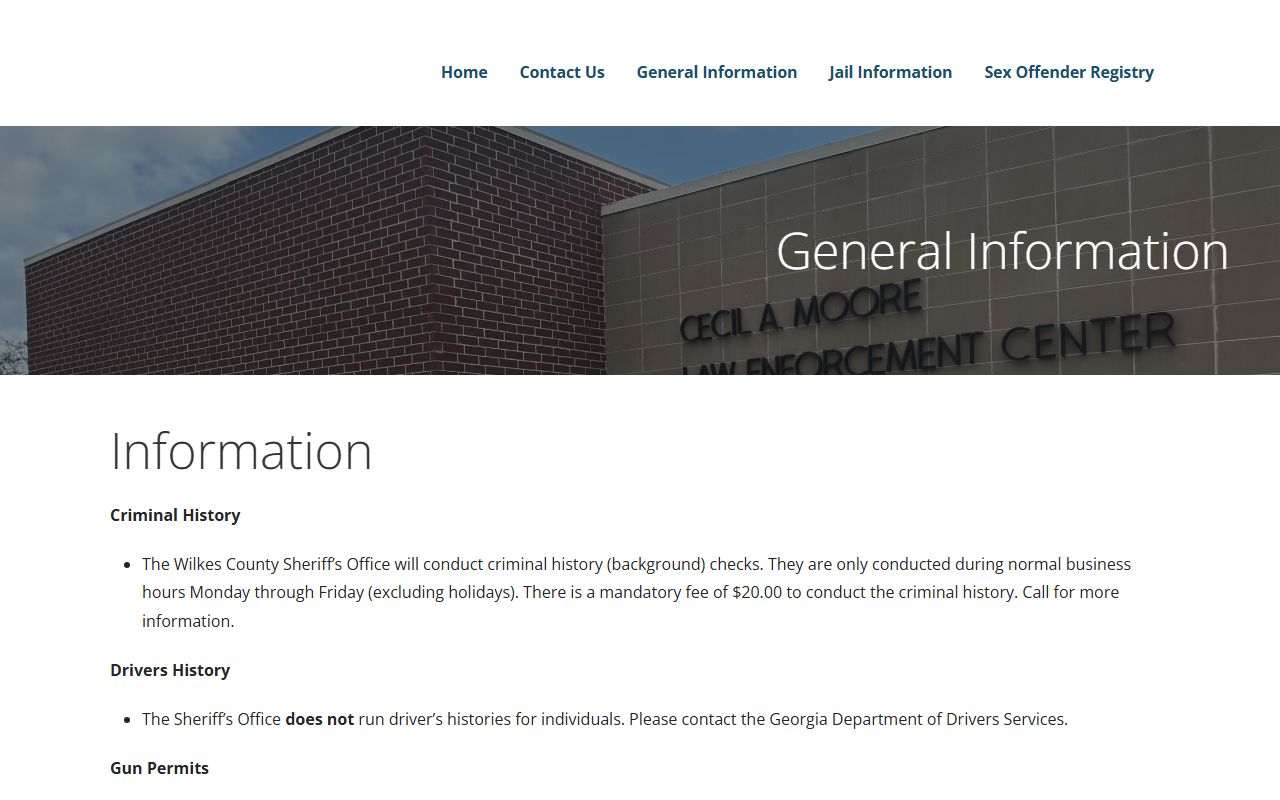 Wilkes County arrest records Sheriff's general information page