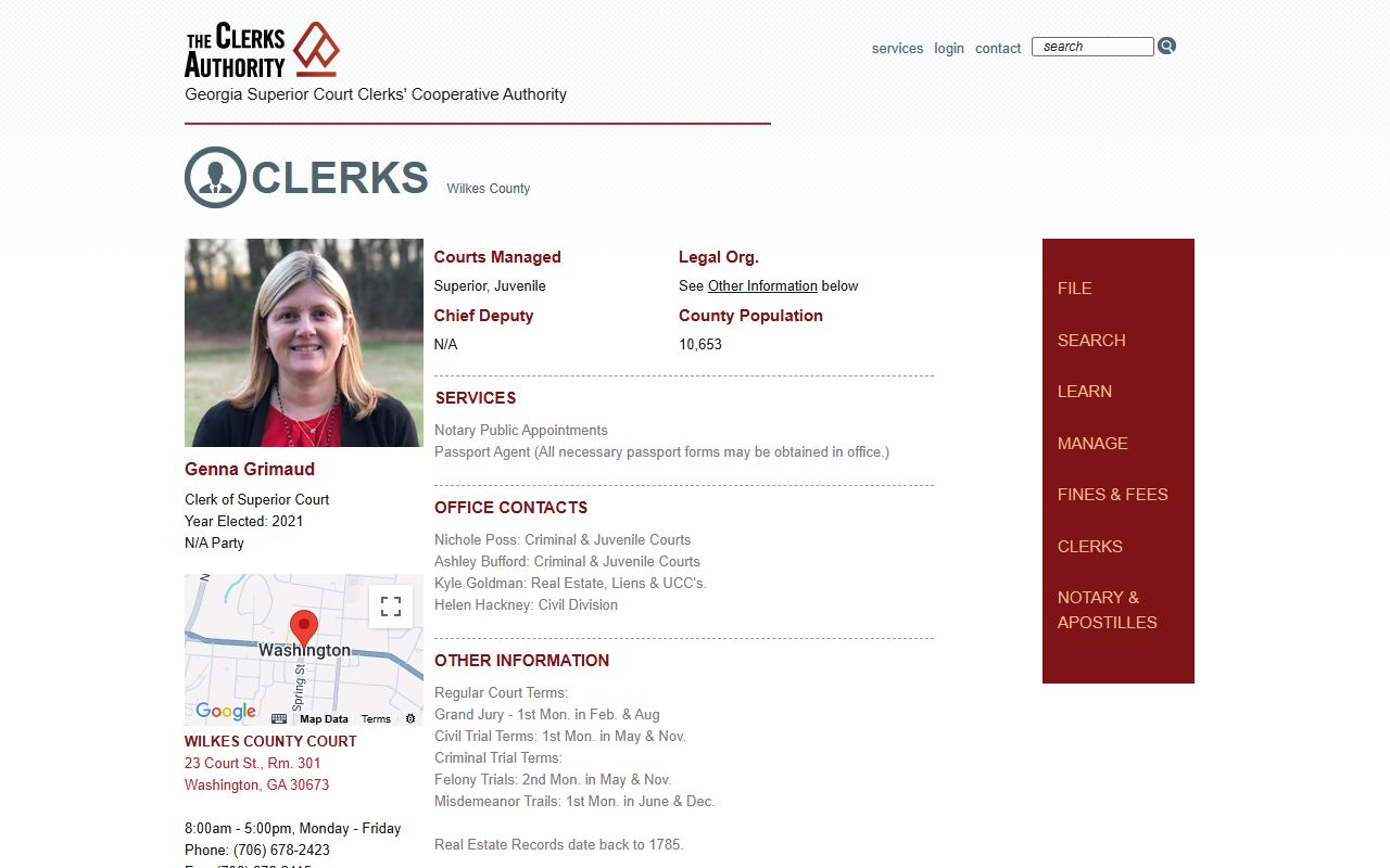 Wilkes County court dockets GSCCCA clerk profile