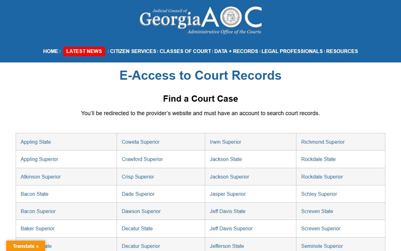 Wilkes County court records Georgia e-access provider page