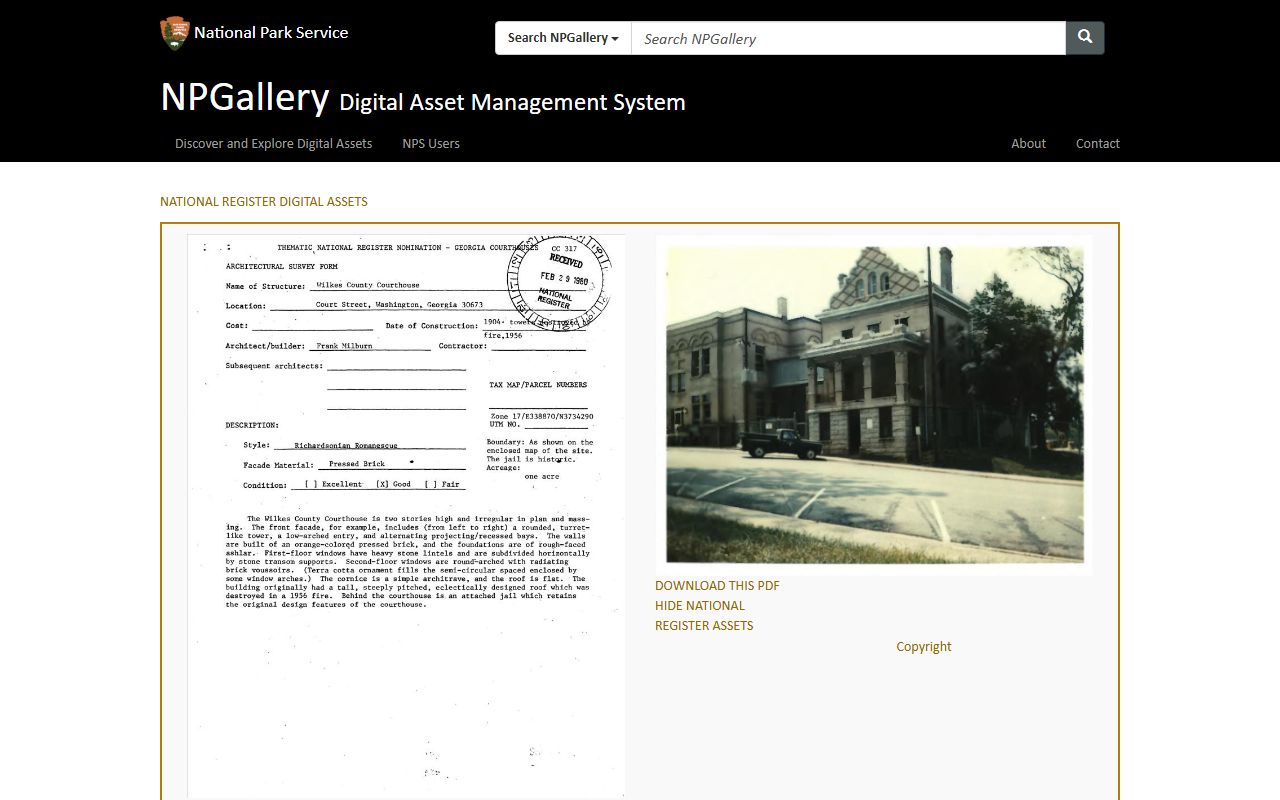 Wilkes County court records courthouse history National Park Service asset