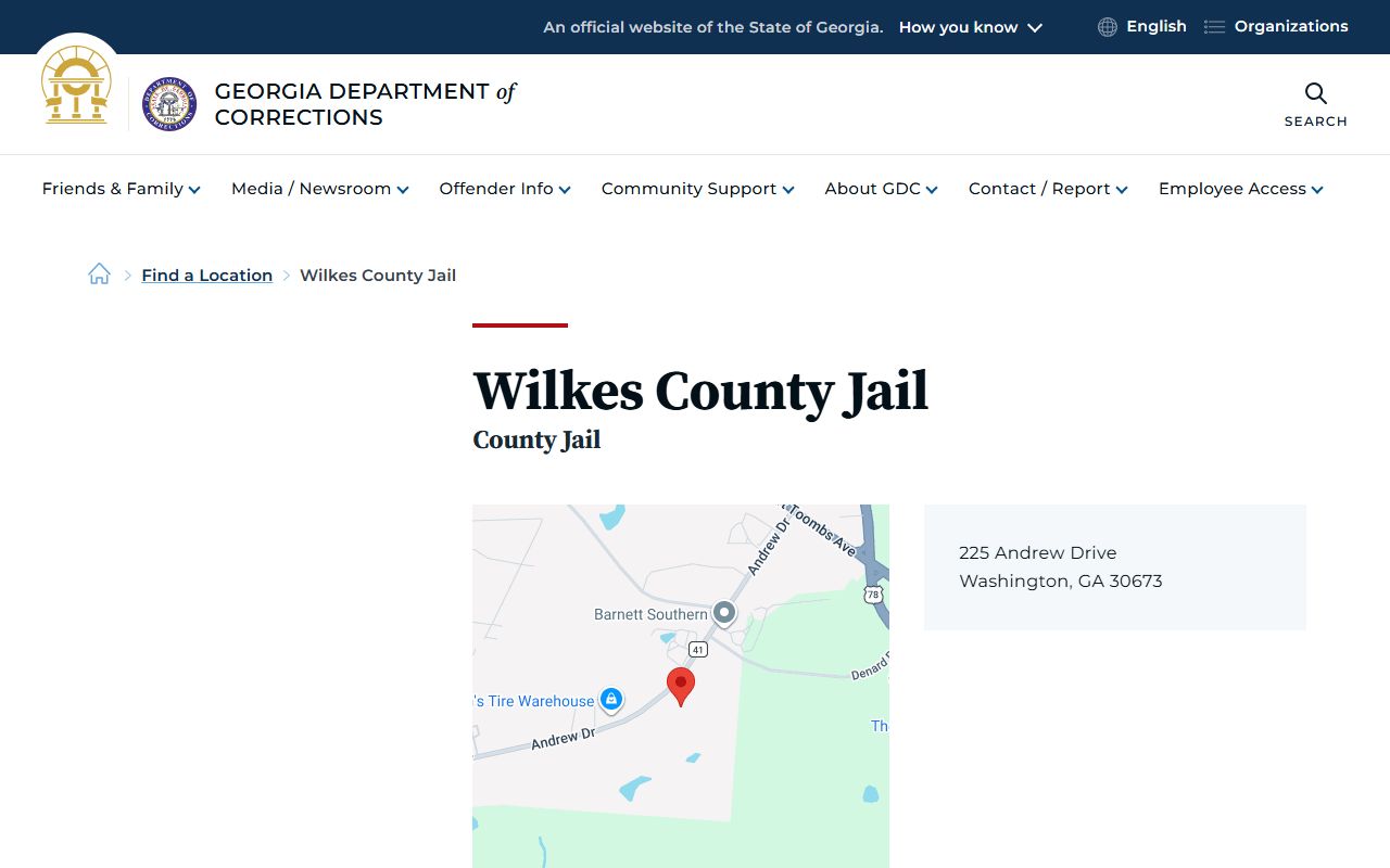 Wilkes County inmate records GDC jail location page