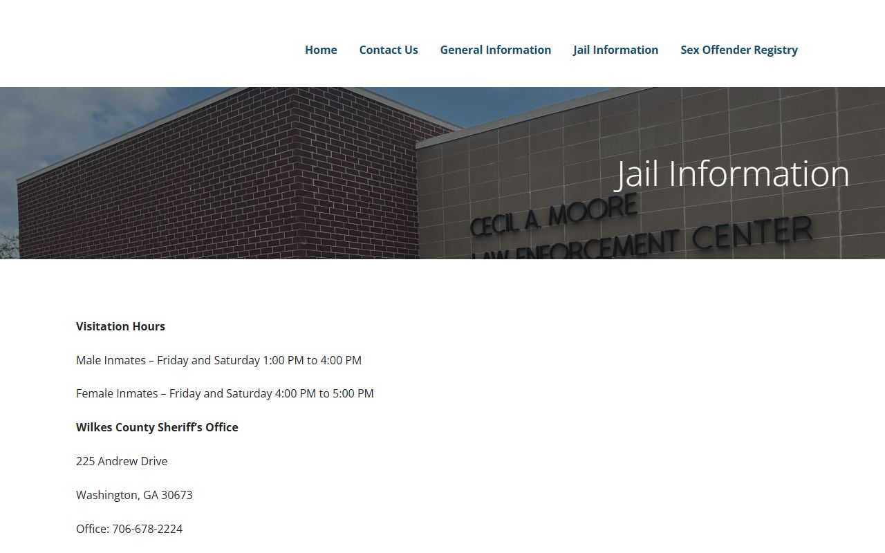 Wilkes County inmate records Sheriff's jail information page