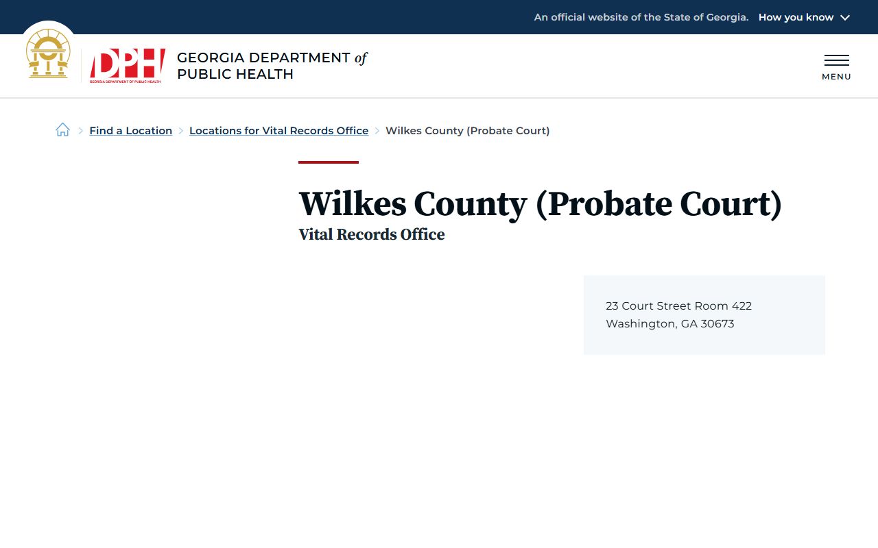 Wilkes County marriage records Department of Public Health Probate Court location