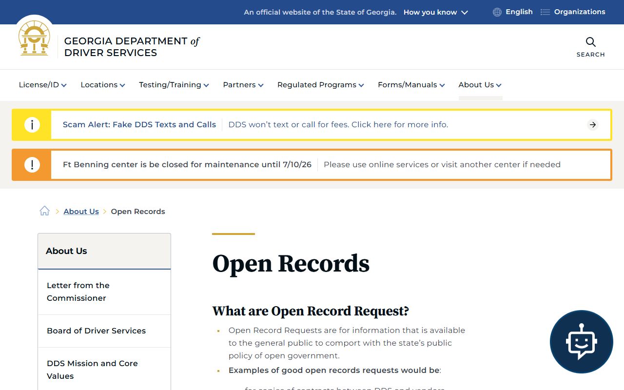 Wilkes County traffic court records Georgia DDS open records page