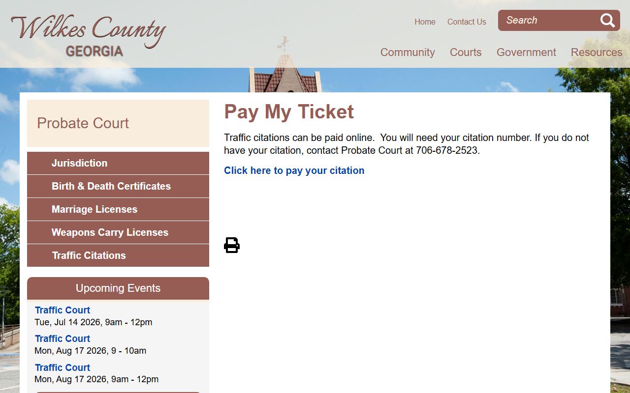 Wilkes County traffic court records pay my ticket page