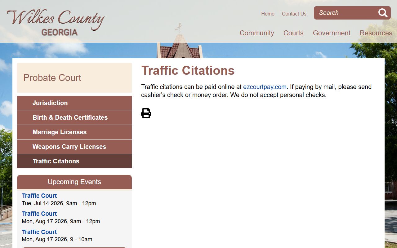 Wilkes County traffic court records traffic citations page